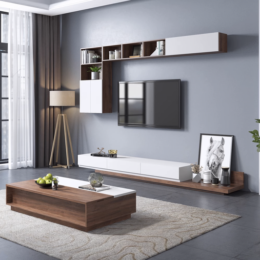 وحدة تلفزيون مع ترابيزة قهوة خشب إم دي إف - 220 × 35 × 35