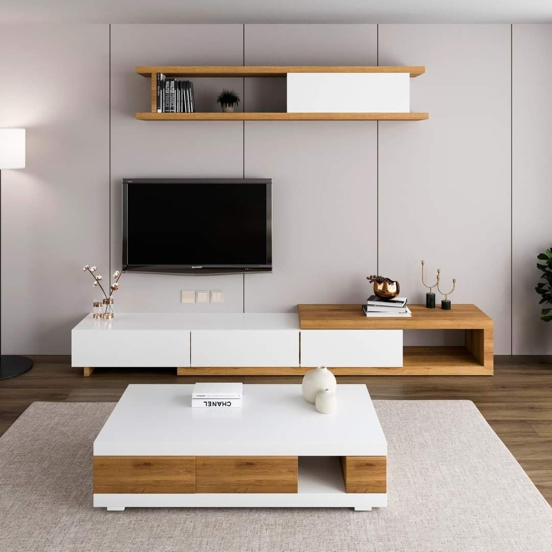 وحدة تلفزيون مع ترابيزة قهوة خشب إم دي إف - 220 × 35 × 40 من بان هومز