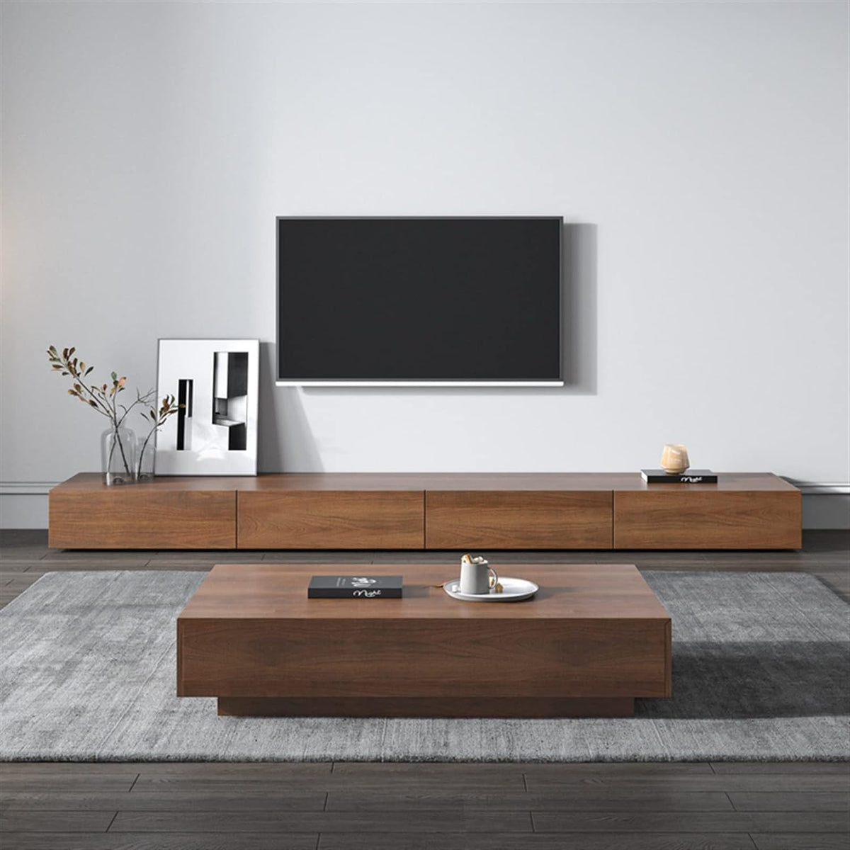 وحدة تلفزيون مع ترابيزة قهوة خشب إم دي إف - 220 × 35 × 35