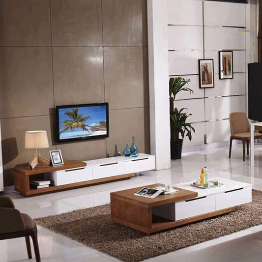 وحدة تلفزيون مع ترابيزة قهوة خشب إم دي إف - 190 × 35 × 35