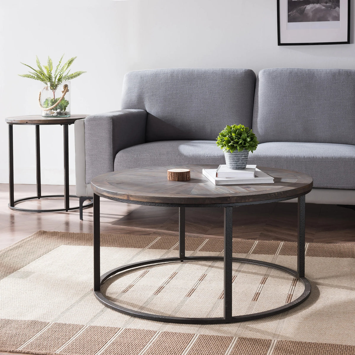 ترابيزة قهوة ستيل وخشب إم دي إف - 80 × 80 × 45 من بان هومز