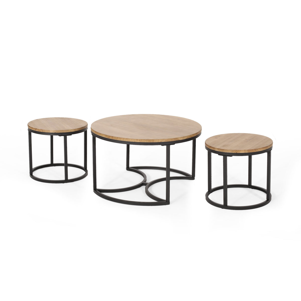 طقم ترابيزات قهوة ستيل وخشب إم دي إف - 70 × 70 × 45