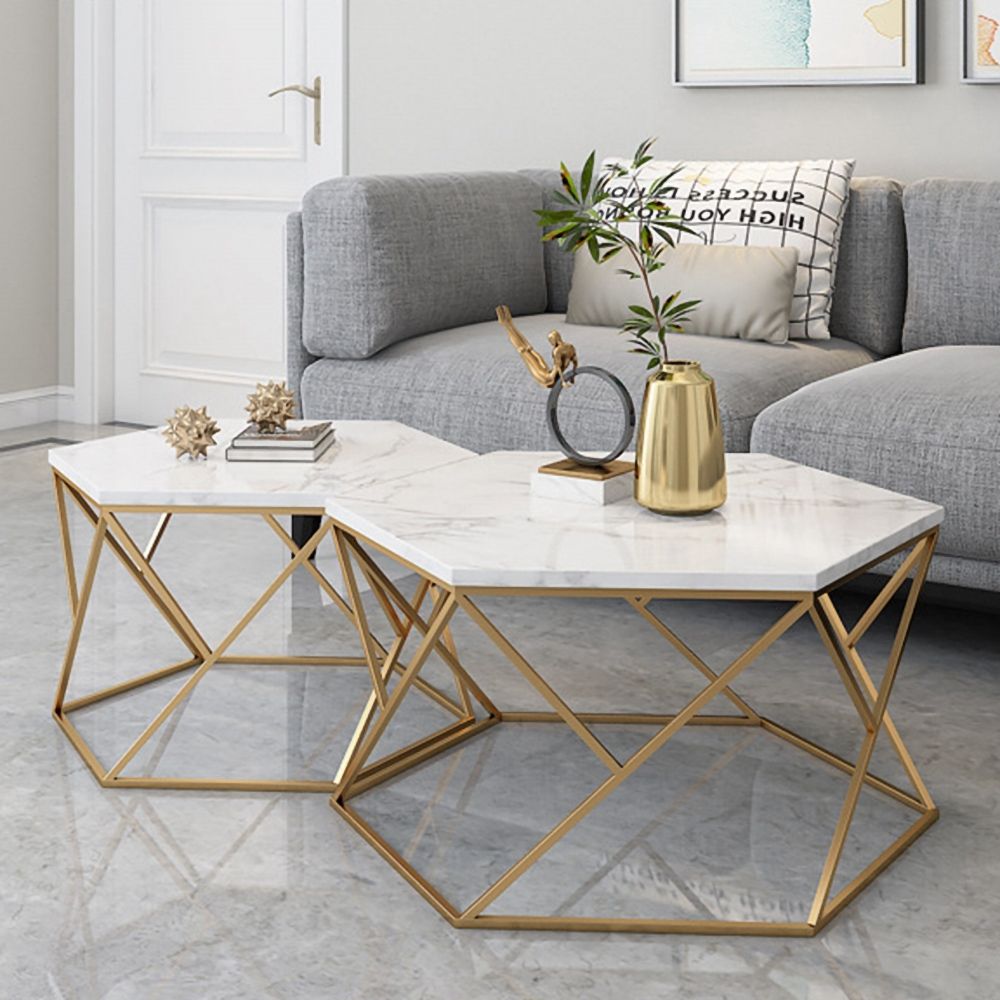 طقم ترابيزات قهوة ستيل ورخام - 75 × 75 × 45