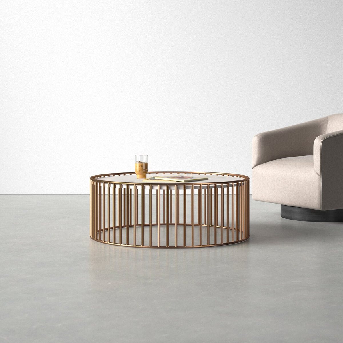 ترابيزة قهوة ستيل ورخام - 80 × 80 × 45