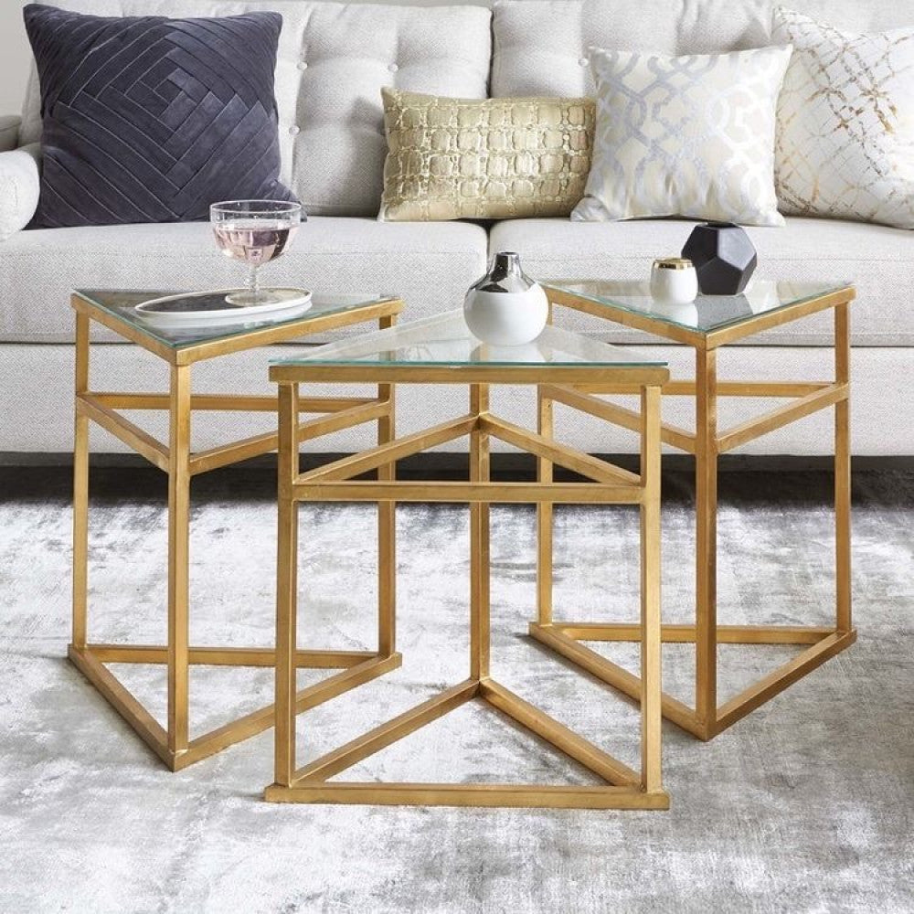 طقم ترابيزات قهوة ستيل وزجاج - 35 × 35 × 50