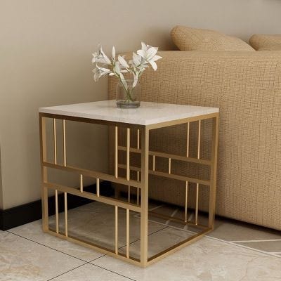 ترابيزة جانبية ستيل وخشب إم دي إف ورخام - 45 × 45 × 55