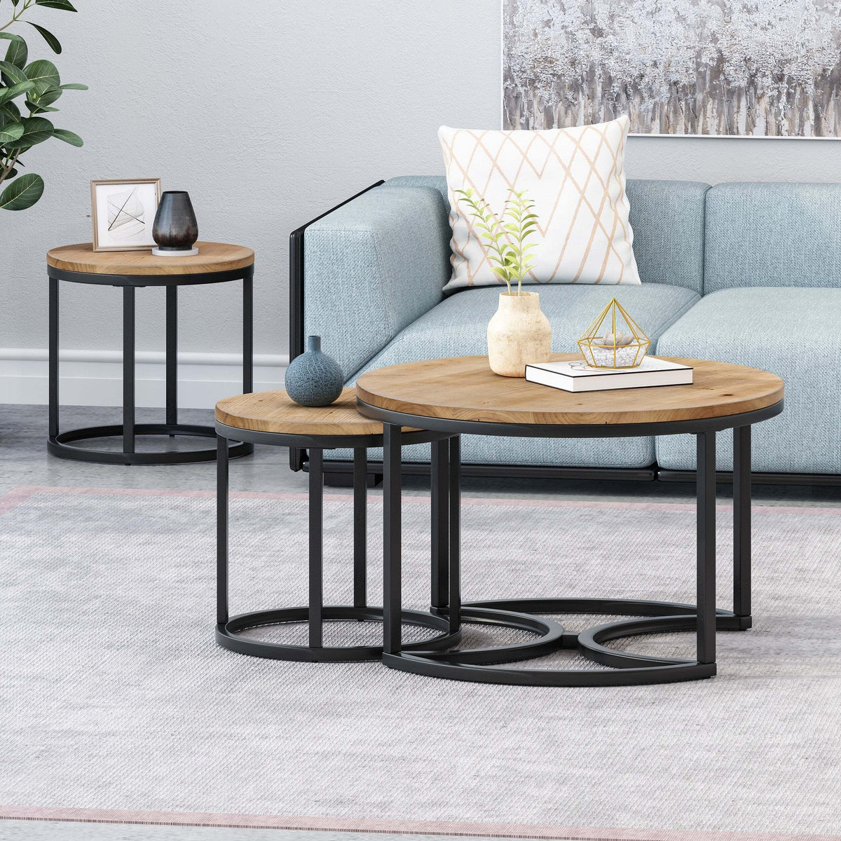 ترابيزة جانبية ستيل وخشب إم دي إف - 70 × 70 × 45 من بان هومز