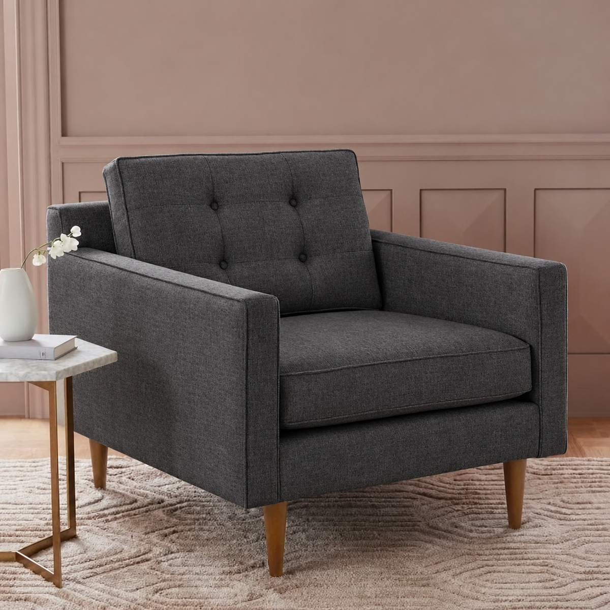 Armchair-57 - رمادي غامق - كتان