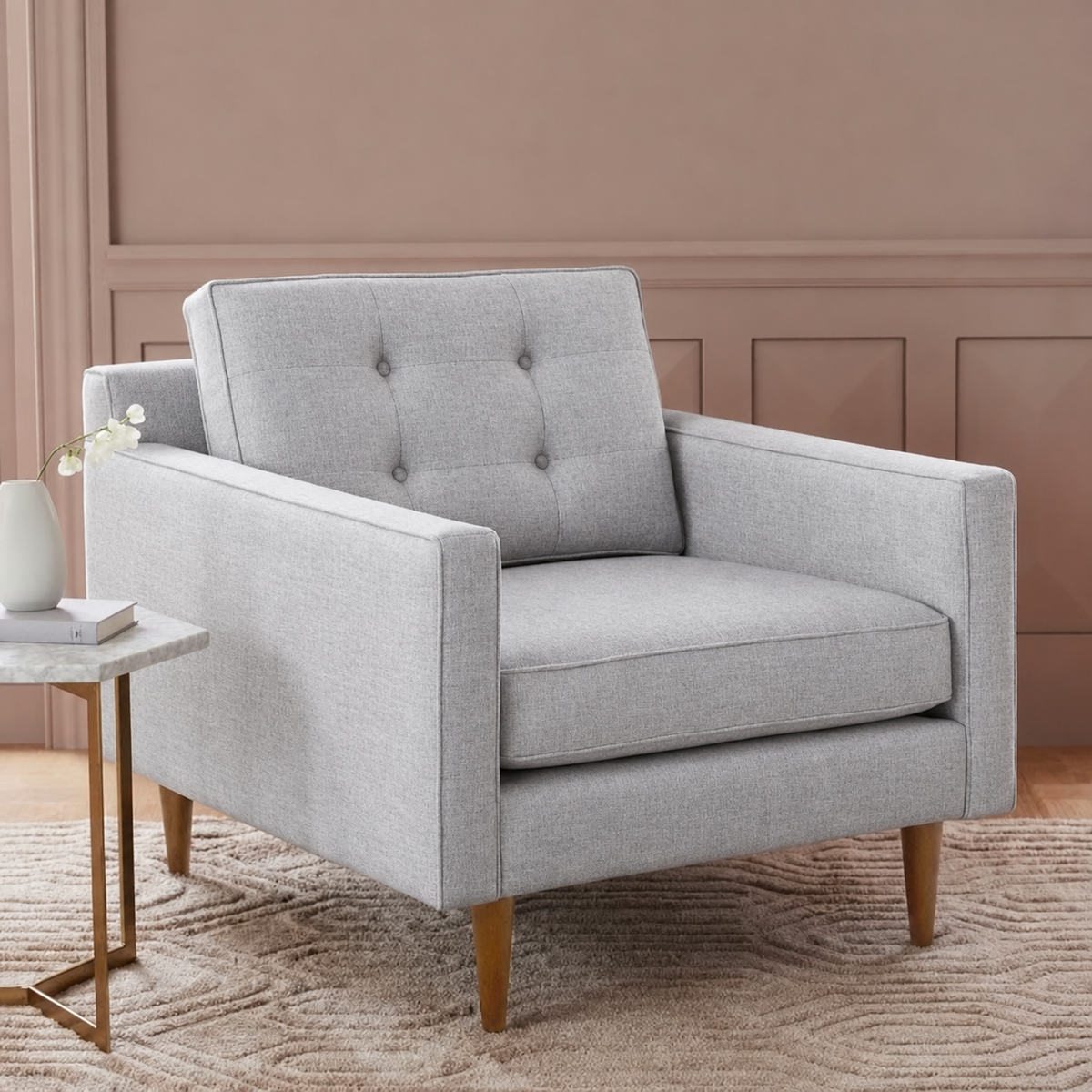 Armchair-57 - رمادي فاتح - كتان