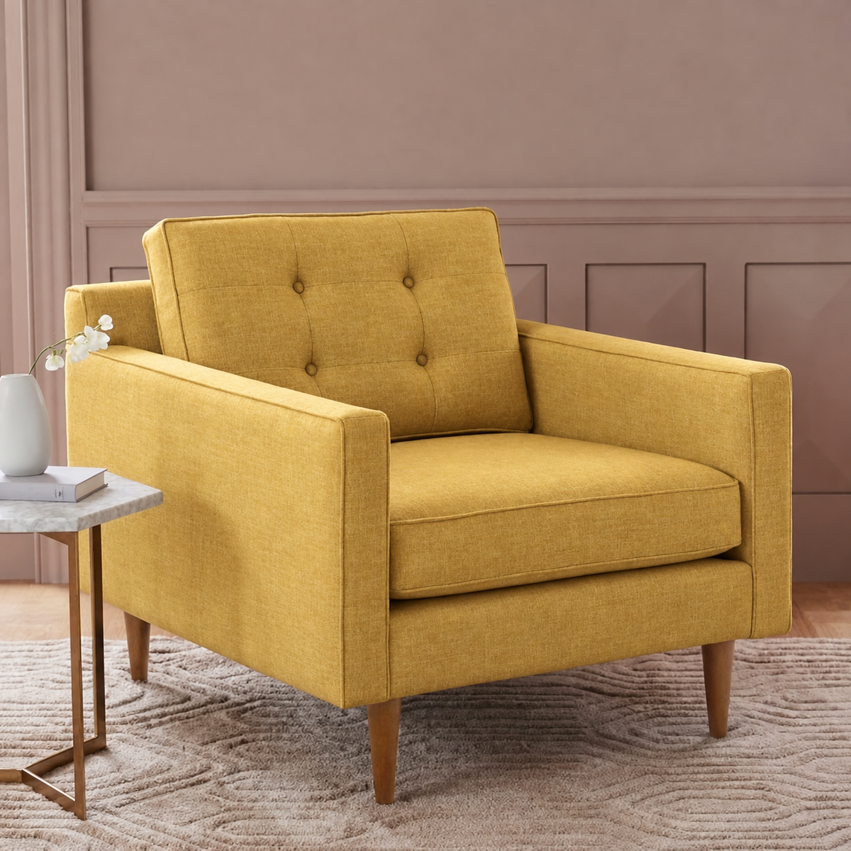 Armchair-57 - أصفر - كتان