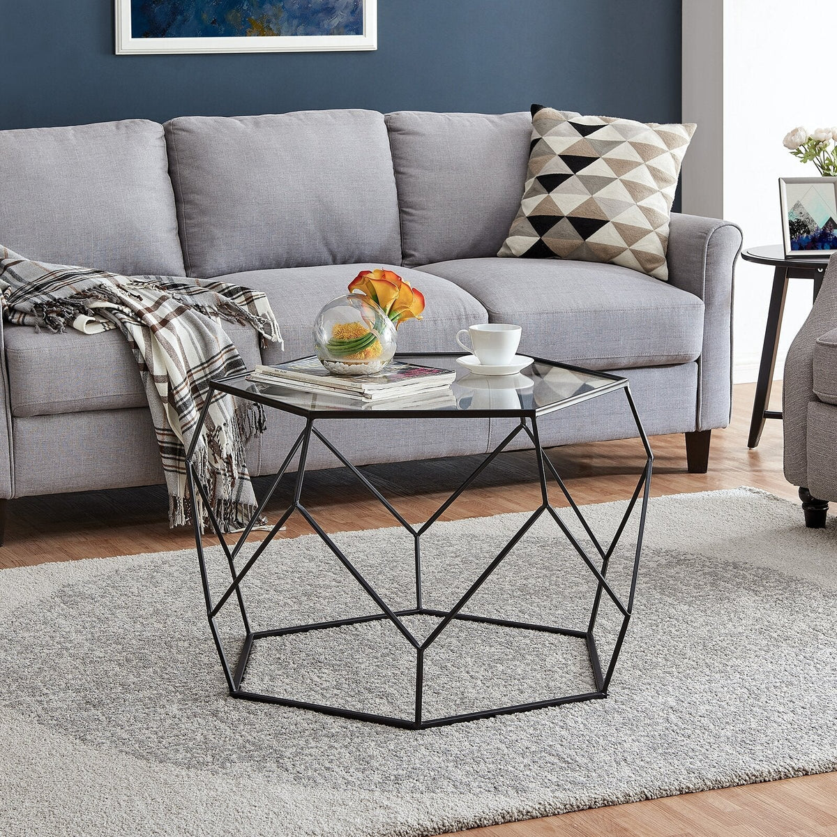 ترابيزة قهوة ستيل وزجاج - 75 × 75 × 45