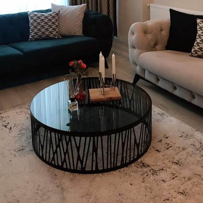 ترابيزة قهوة ستيل وزجاج - 80 × 80 × 45