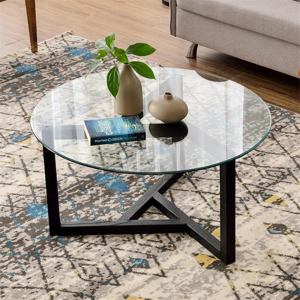 ترابيزة قهوة ستيل وزجاج - 80 × 80 × 45 من بان هومز