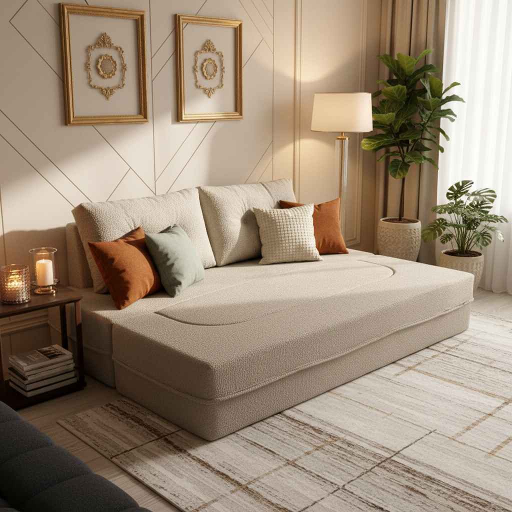 كنبة سرير - أوف وايت وبيج رمادي - 120 × 70 × 70