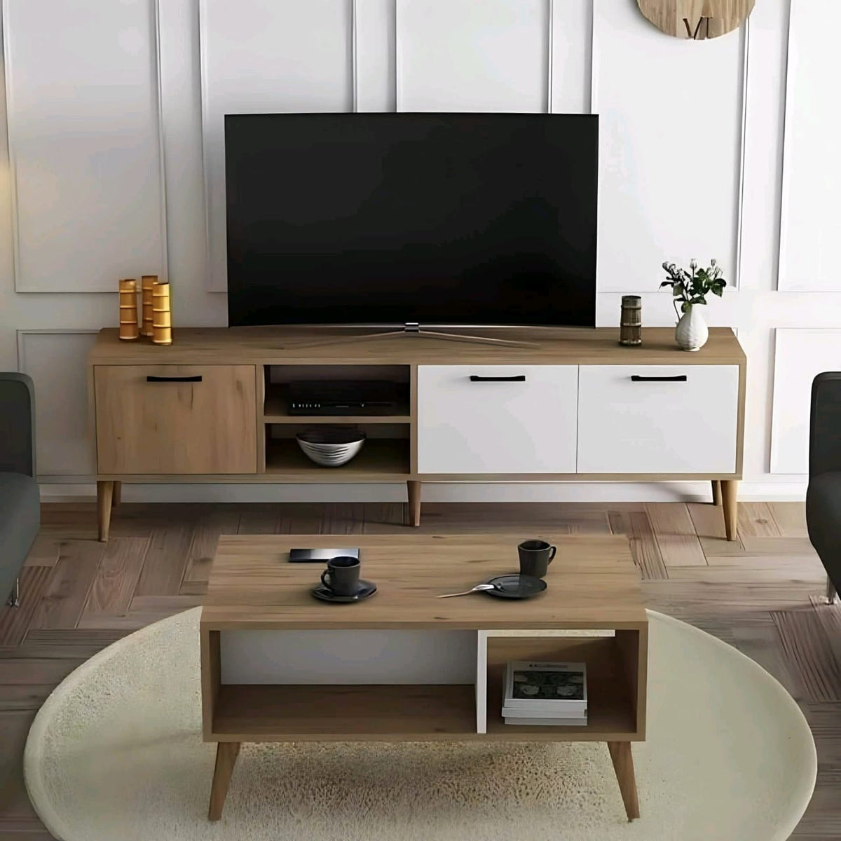 وحدة تلفزيون مع ترابيزة قهوة خشب إم دي إف - 180 × 30 × 45 من بان هومز