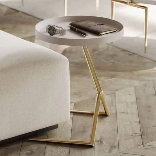 ترابيزة جانبية ستيل وخشب إم دي إف أبيض وذهبي - 45 × 33 × 40 من بان هومز