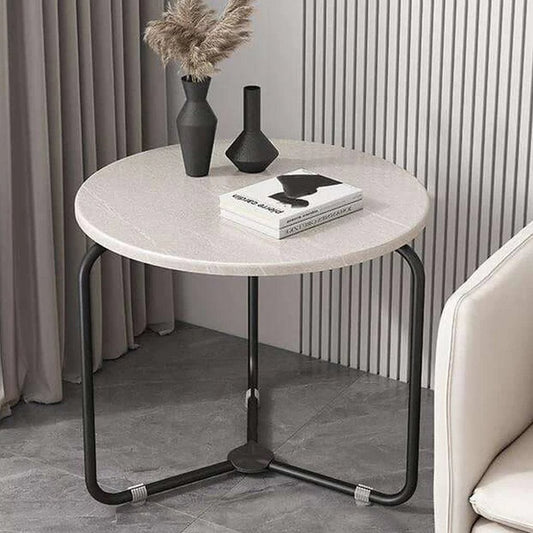 ترابيزة جانبية ستيل ورخام أبيض وأسود - 60 × 60 × 46