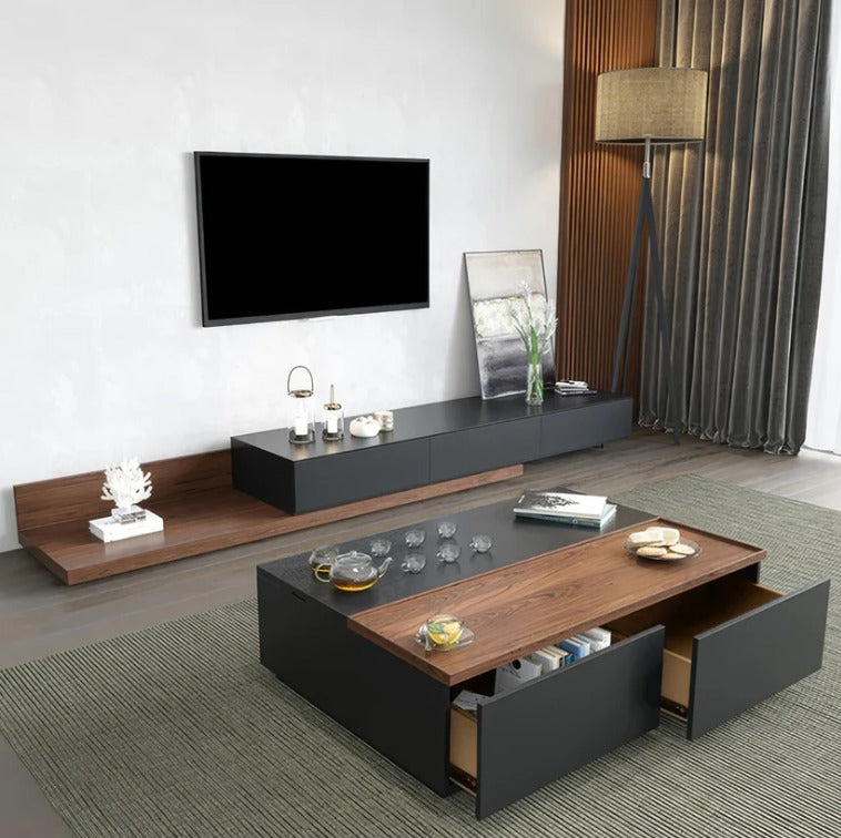 وحدة تلفزيون مع ترابيزة قهوة خشب إم دي إف - 220 × 35 × 35