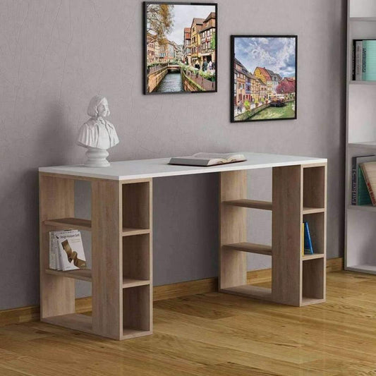 مكتب خشب إم دي إف - أبيض وبيج - 120 × 60 × 75
