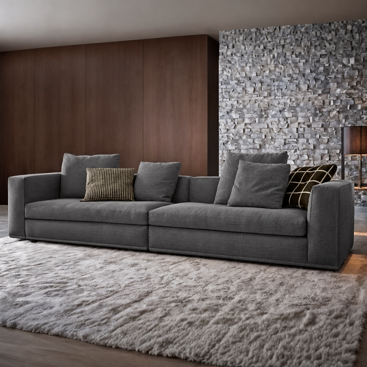 كنبة خشب زان كتان ناعم - رمادي غامق - Sofa-664