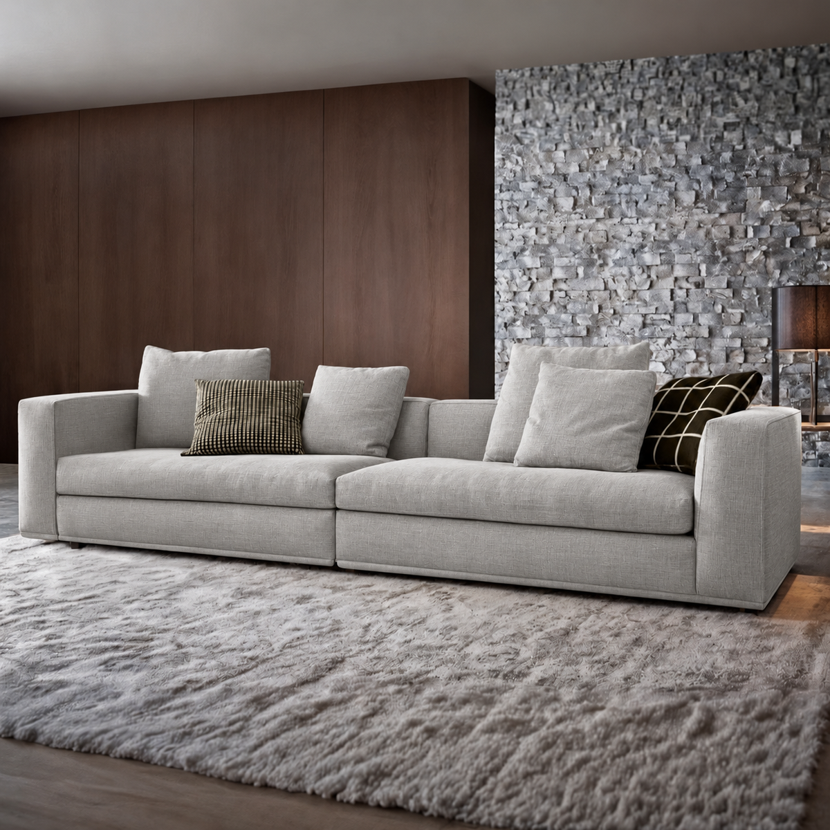 كنبة خشب زان كتان ناعم - رمادي فاتح - Sofa-664