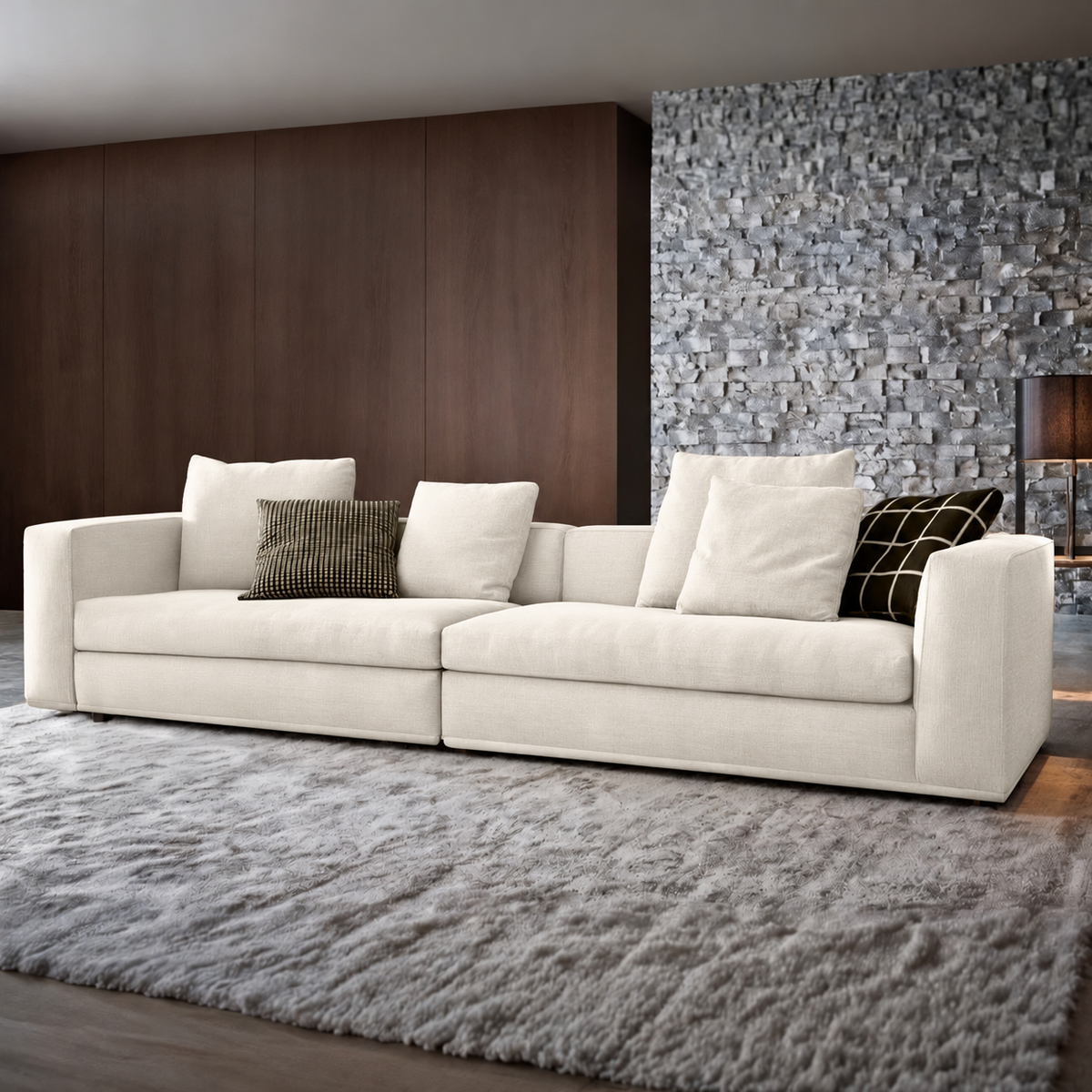 كنبة خشب زان كتان ناعم - أوف وايت - Sofa-664