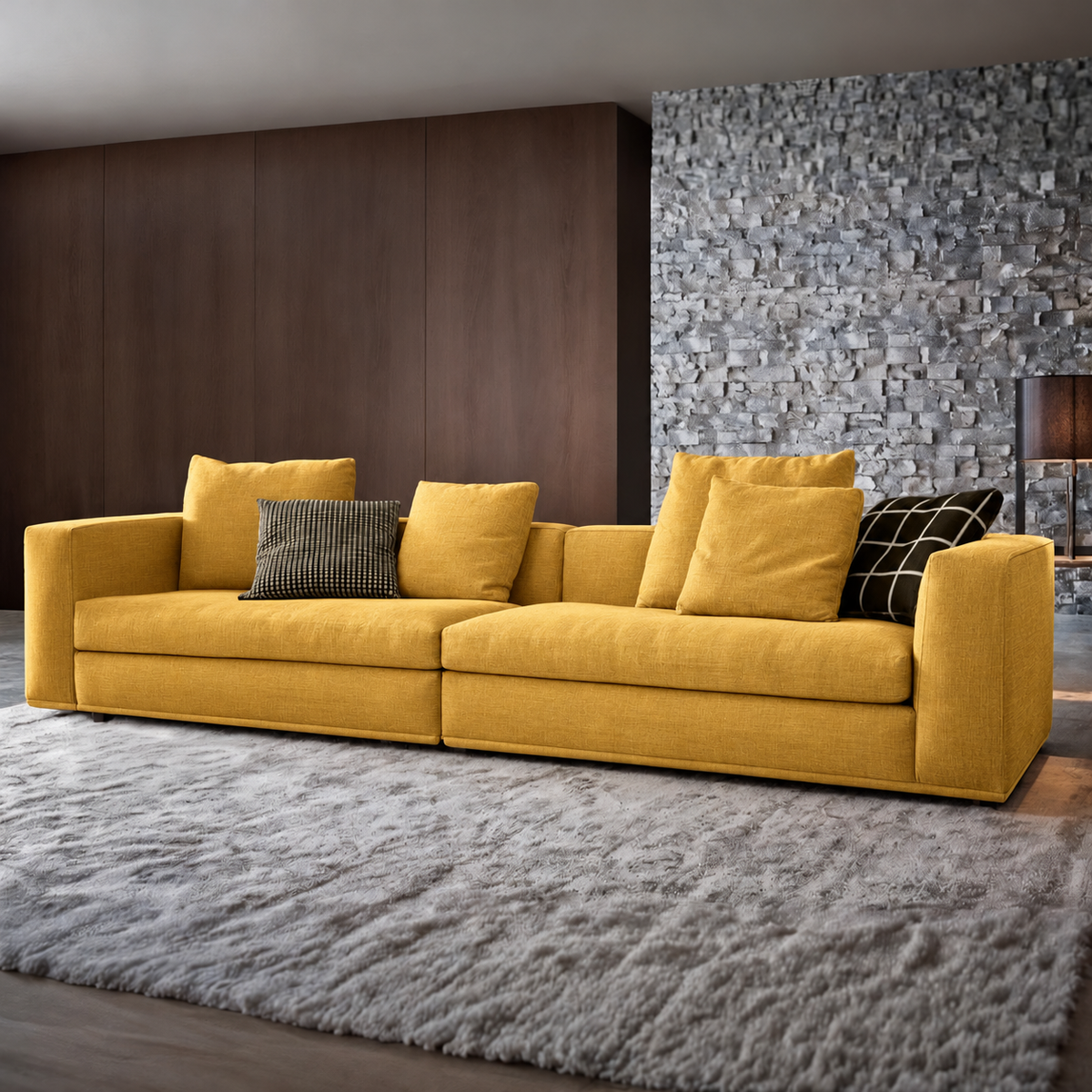 كنبة خشب زان كتان ناعم - أصفر - Sofa-664