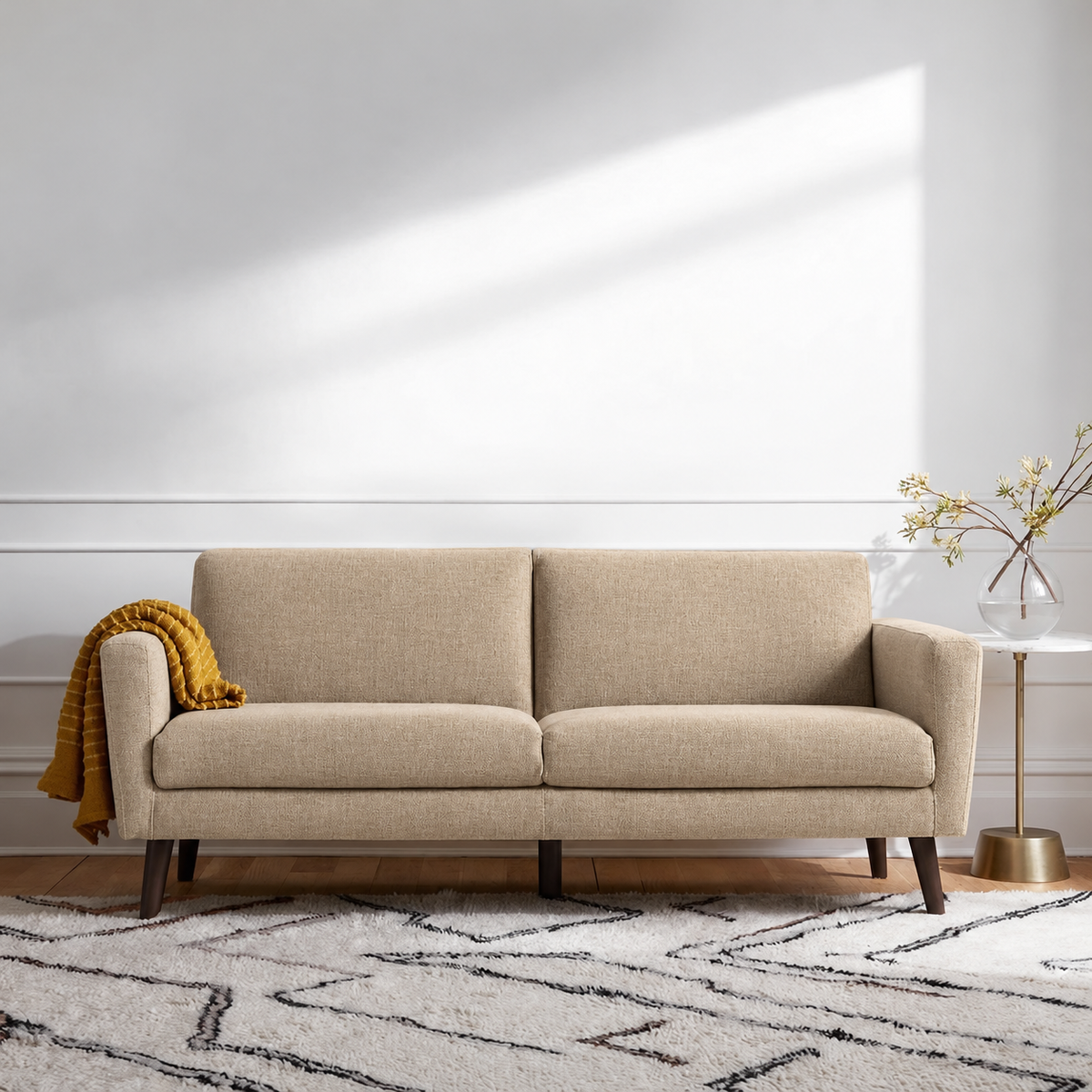 كنبة خشب زان كتان ناعم - بيج - Sofa-667