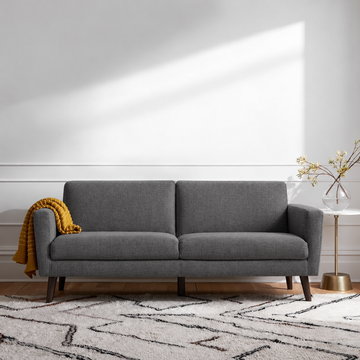 كنبة خشب زان كتان ناعم - رمادي غامق - Sofa-667