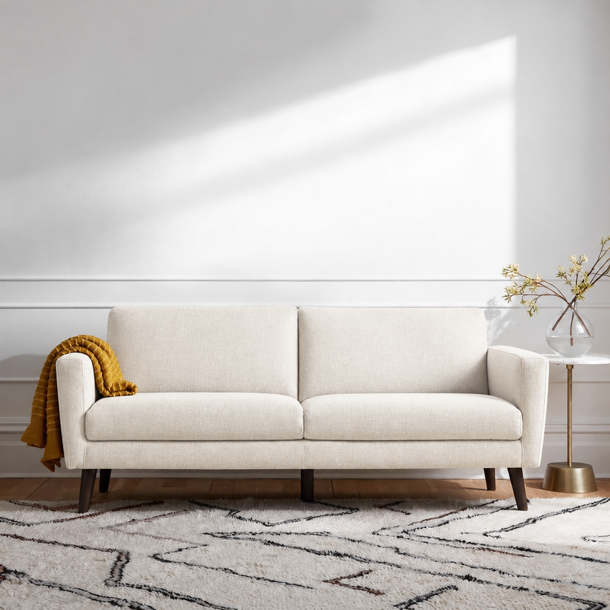 كنبة خشب زان كتان ناعم - أوف وايت - Sofa-667