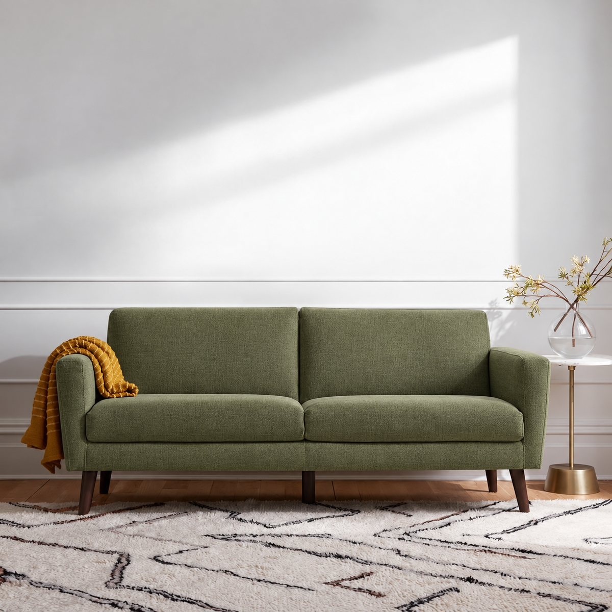 كنبة خشب زان كتان ناعم - أخضر زيتي - Sofa-667