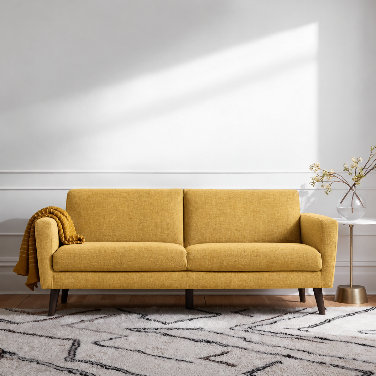 كنبة خشب زان كتان ناعم - أصفر - Sofa-667