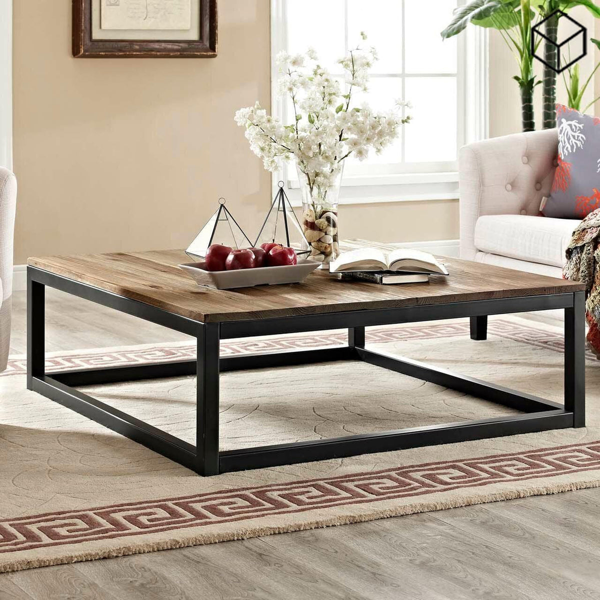 ترابيزة قهوة ستيل وخشب إم دي إف - 80 × 80 × 45 من بان هومز